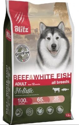 Blitz говядина/белая рыба беззерновой для собак 1,5 кг