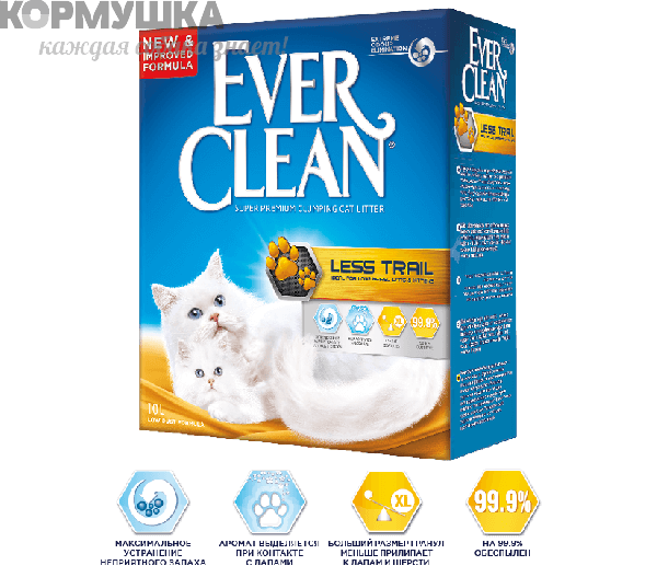 EVER CLEAN Less Track Наполнитель д/длинношерстных кошек (оранжевая полоса) 6 кг