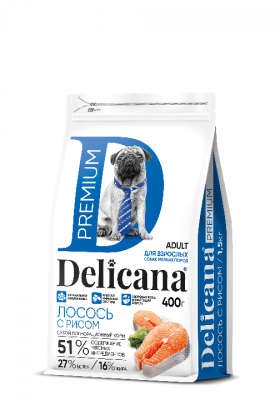 Delicana Лосось с рисом для мелких пород 400 г Delicana Лосось с рисом для мелких пород 400 г