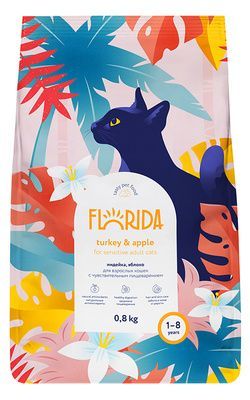 FLORIDA для взрослых кошек с чувствительным пищеварением с индейкой и яблоком 12 кг