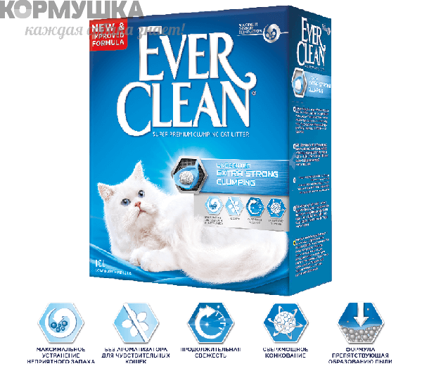 EVER CLEAN Unscented Наполнитель д/кошек без аромата (голубая полоса) 6 кг