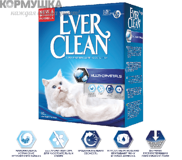 EVER CLEAN Multi Crystal Blend Наполнитель д/кошек с добавлением кристаллов (сиреневая полоса) 6 кг