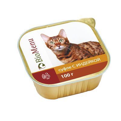 БиоМеню суфле для кошек индейка 100 г