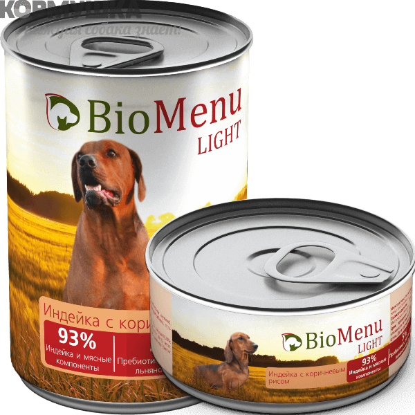 БиоМеню для собак Light индейка с коричневым рисом 410 г