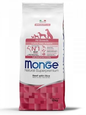 Monge Dog Monoprotein Puppy&Junior для щенков всех пород говядина с рисом 12 кг