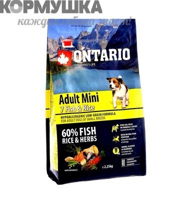 Ontario Для собак малых пород с 7 видами рыбы и рисом 6,5 кг