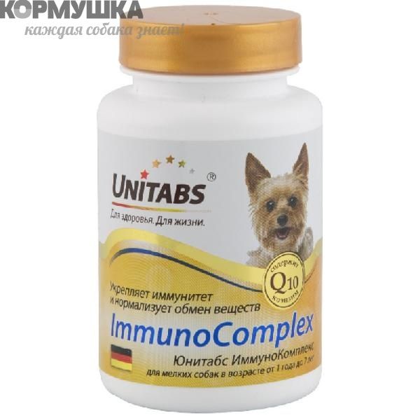 Unitabs: вит. минер. добавка ImmunoComplex  Q10 д/иммунитета д/мелких собак, 100таб./75гр           