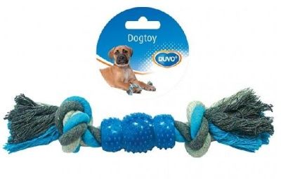 DUVO+ Игрушка для собак веревочная с резиновым центром "Кость", синяя, 23см (Бельгия)