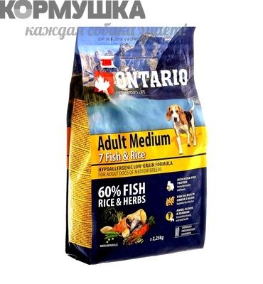 Ontario Для собак с 7 видами рыбы и рисом 12 кг