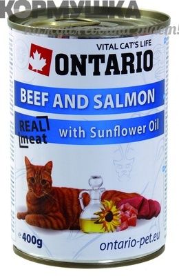 Ontario Консервы для кошек говядина и лосось 400 г