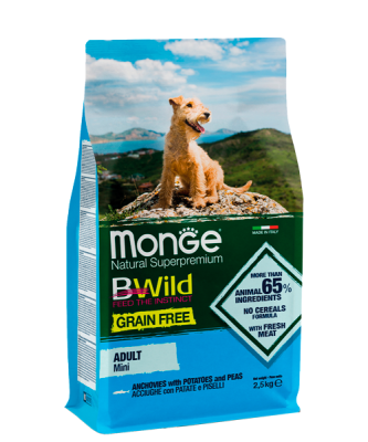 Monge Dog GRAIN FREE Mini беззерновой из анчоуса с картофелем и горохом для мелких собак 12 кг