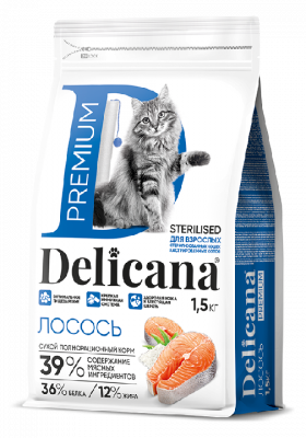 Delicana Лосось для стер. кошек 1,5 кг Delicana Лосось для стер. кошек 1,5 кг