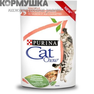Кэт Чау  для кошек сенситив лосось/кабачки соус 85 г