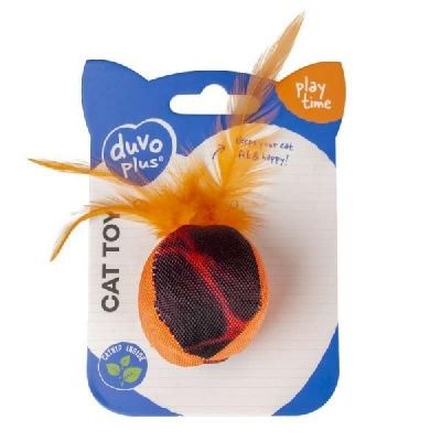 DUVO+ Игрушка для кошек с кошачьей мятой "Мяч с перьями Флэш", оранжевый, 12х4х4.5см (Бельгия)
