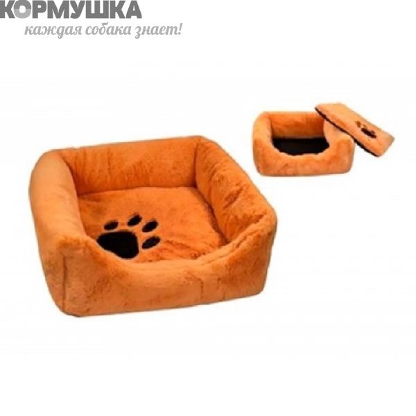 Лежанка (Zoo-M) "Belka" квадрат (35*35*13) с подушкой, (рыж.мех+сатин)